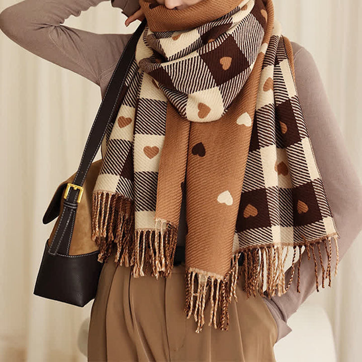 Capa de invierno para mujer con bufanda de cuadros Love