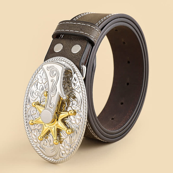 Cinturón de cuero con estrellas y flores talladas para hombre