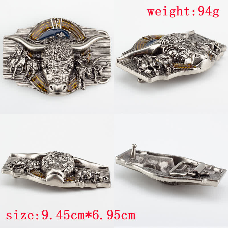 Cinturón de cuero con relieve de toro Longhorn para hombre
