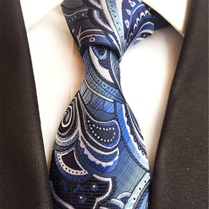 Corbata de hombre con estampado de cachemira Illusion en azul acero y blanco