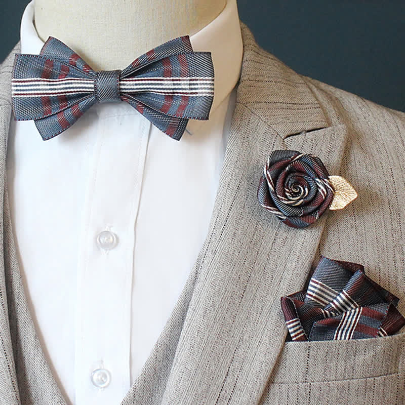Conjunto de 3 pajaritas a cuadros con rayas horizontales para hombre