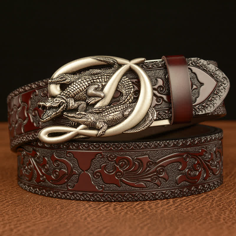 Cinturón de piel con relieve de cocodrilo para hombre