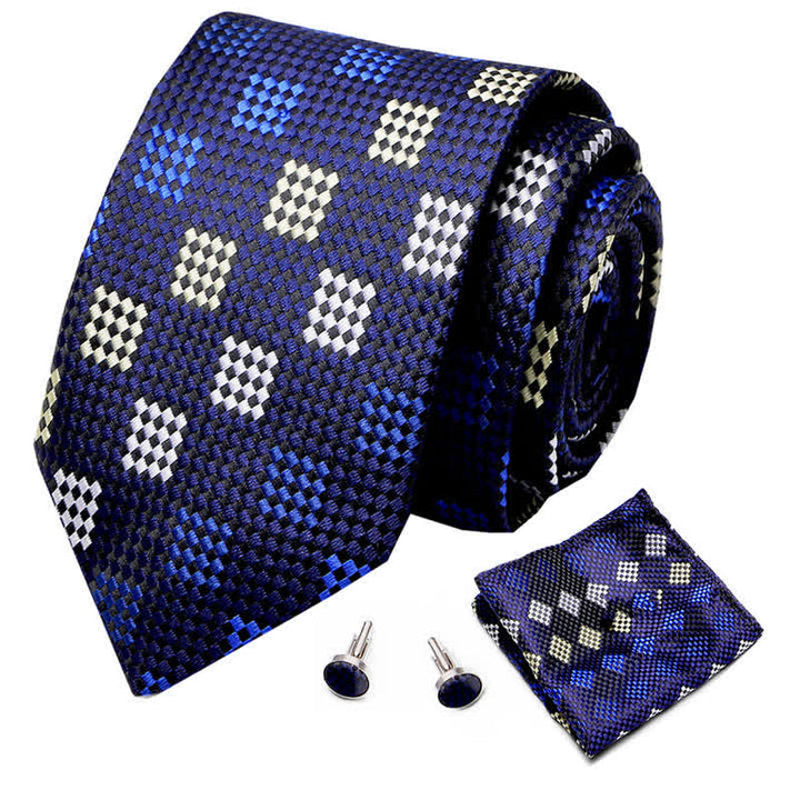 Conjunto de 3 corbatas de cuadros en azul marino y amarillo para hombre