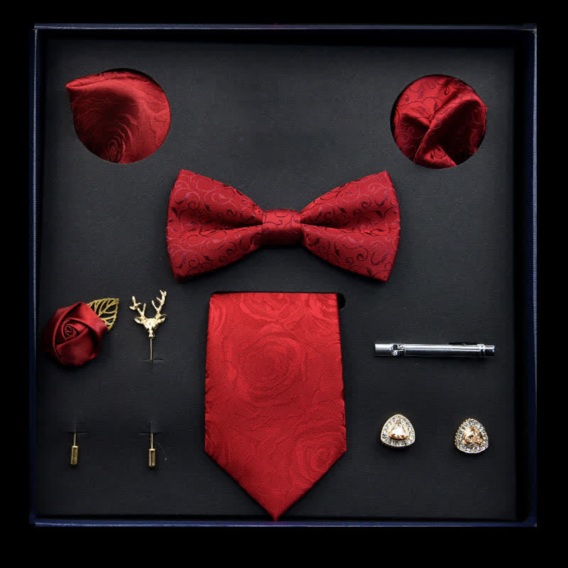 Caja de regalo con 8 pajaritas clásicas de negocios de color rojo para hombre
