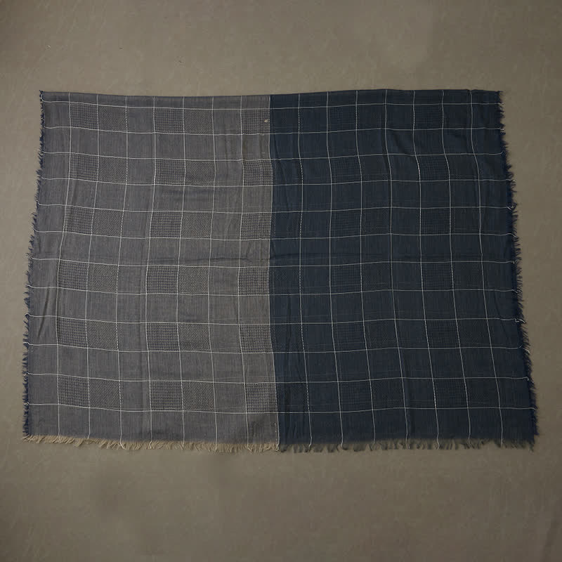 Bufanda de cuadros con flecos y patchwork de dos tonos para hombre
