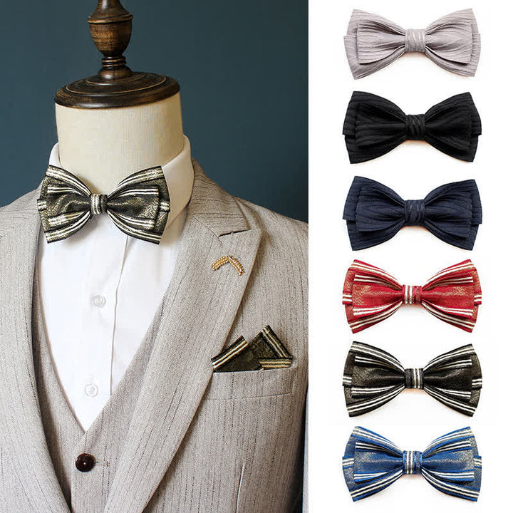 Conjunto de 2 pajaritas plisadas a rayas para hombre