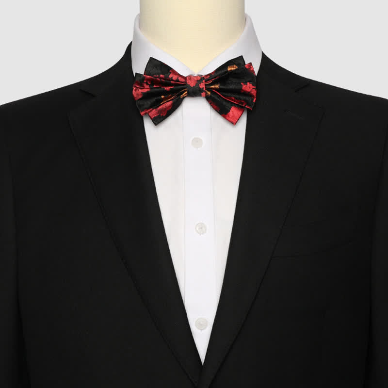 Pajarita con estampado floral en rojo y negro para hombre