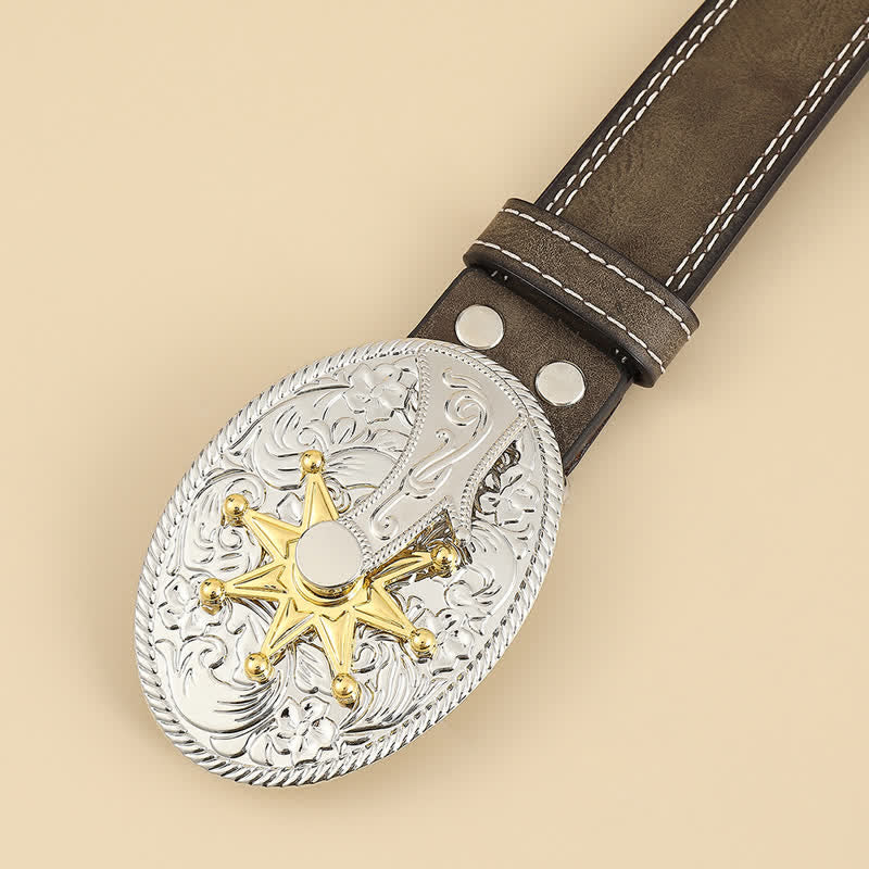 Cinturón de cuero con estrellas y flores talladas para hombre