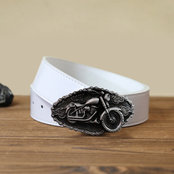 Cinturón de cuero con hebilla de motocicleta y locomotora para hombre