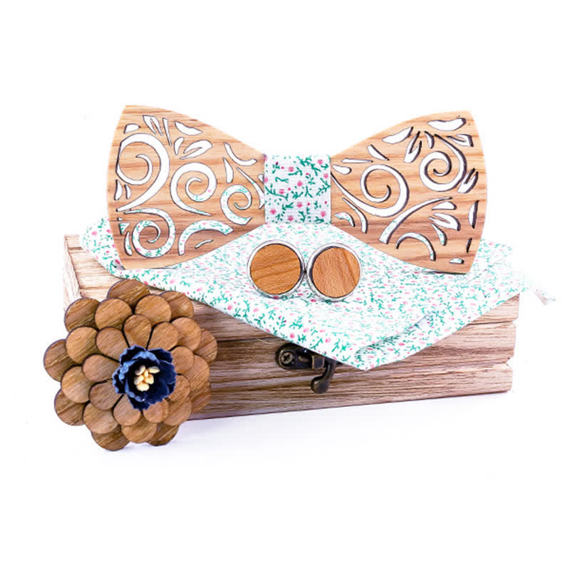 Juego de 4 pajaritas de madera con diseño de hojas huecas para hombre.