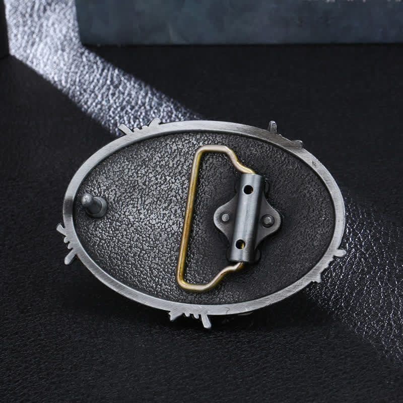 Cinturón de cuero con hebilla martillada y diseño de cabeza de toro de vaquero para hombre
