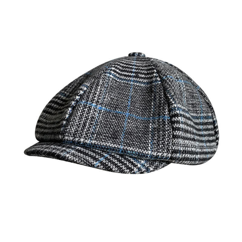 Gorra tipo boina octogonal a cuadros gris y azul Newsboy