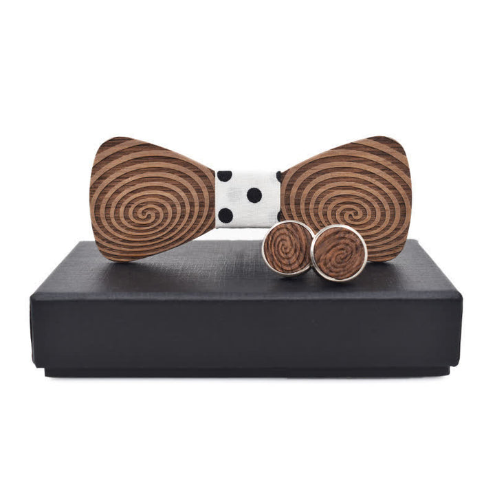 Juego de 2 pajaritas de madera con estampado de remolinos hipnóticos para hombre