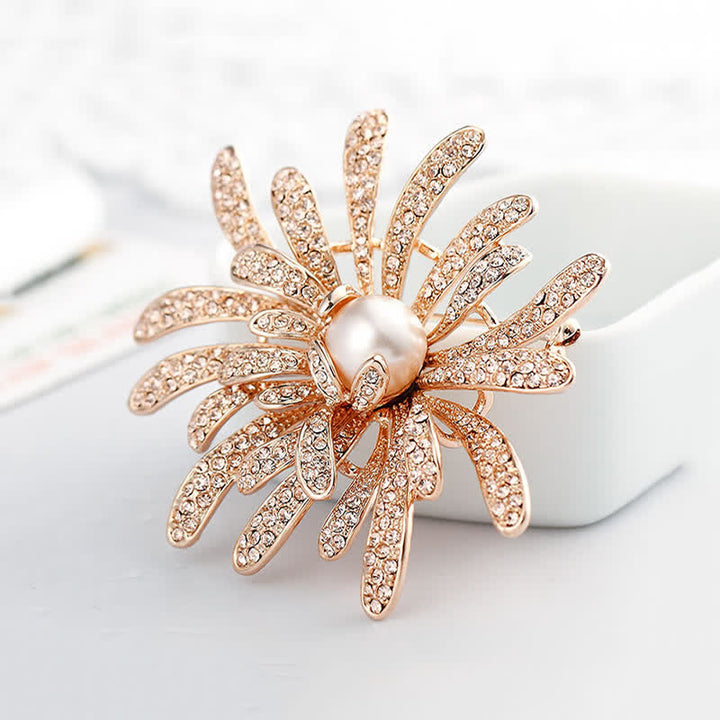 Broche de perlas con flores coralinas para mujer