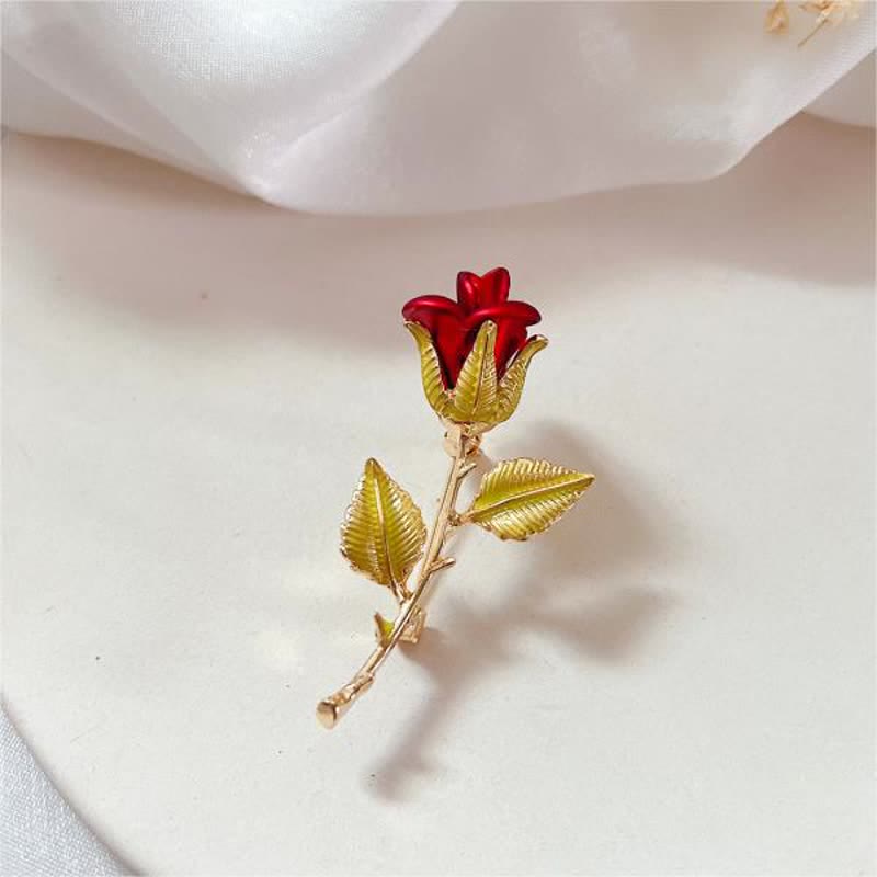 Broche de rosa con tallo para mujer