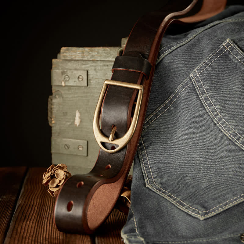 Cinturón de cuero resistente con hebilla de cobre para hombre