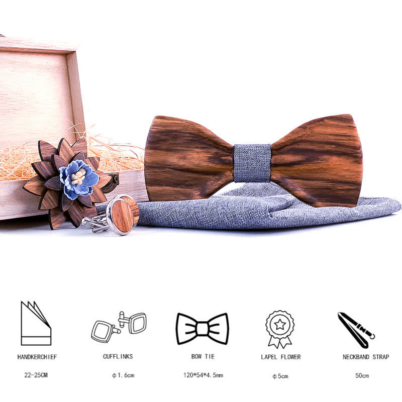 Juego de 4 pajaritas de madera cóncavas formales para hombre