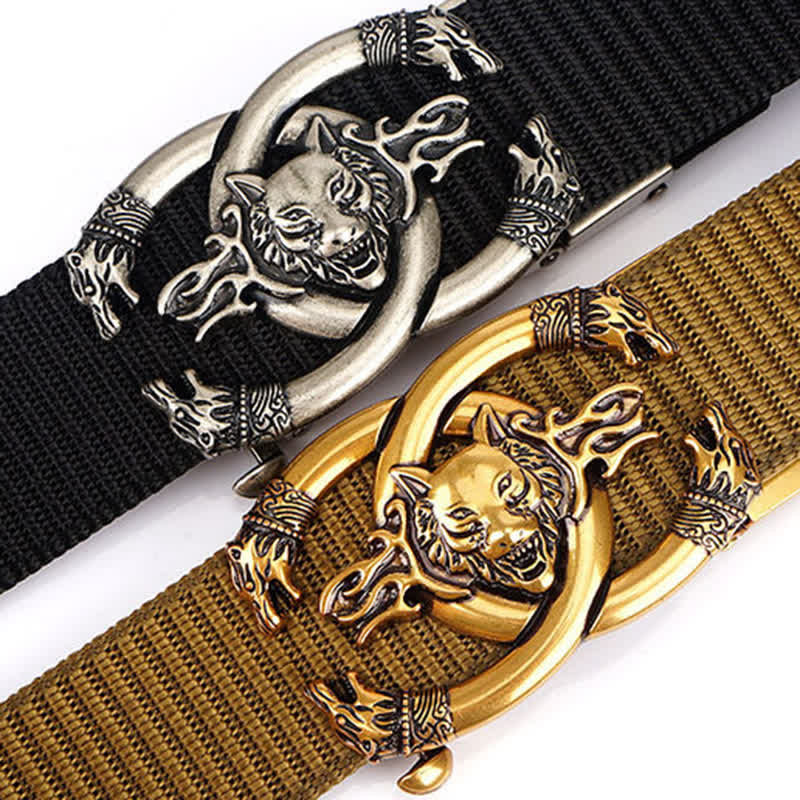 Cinturón de nailon con diseño de lobos feroces en llamas para hombre