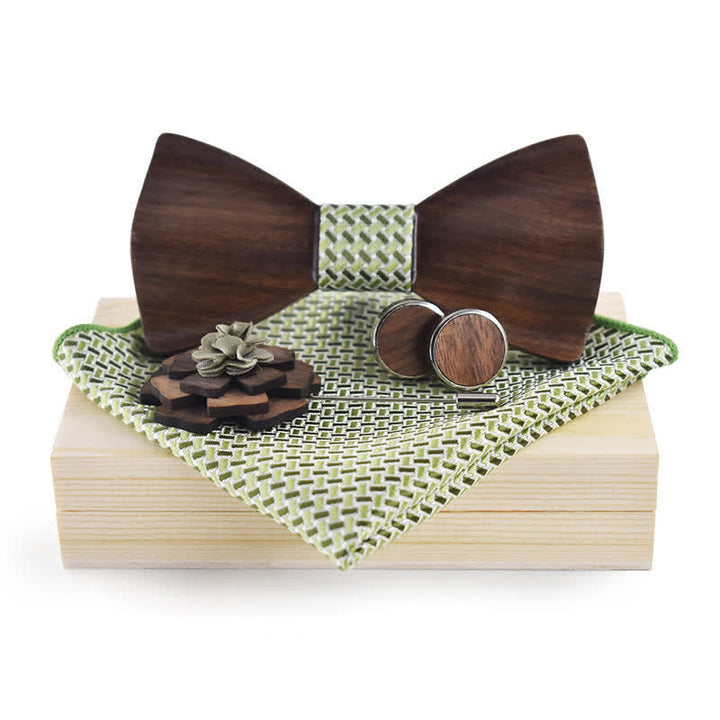 Juego de 4 pajaritas vintage de madera negra para hombre