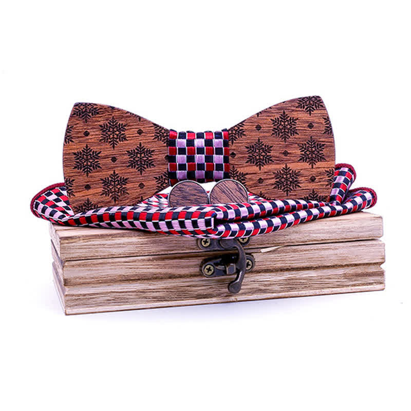 Juego de 3 pajaritas navideñas de madera con diseño de copos de nieve para hombre