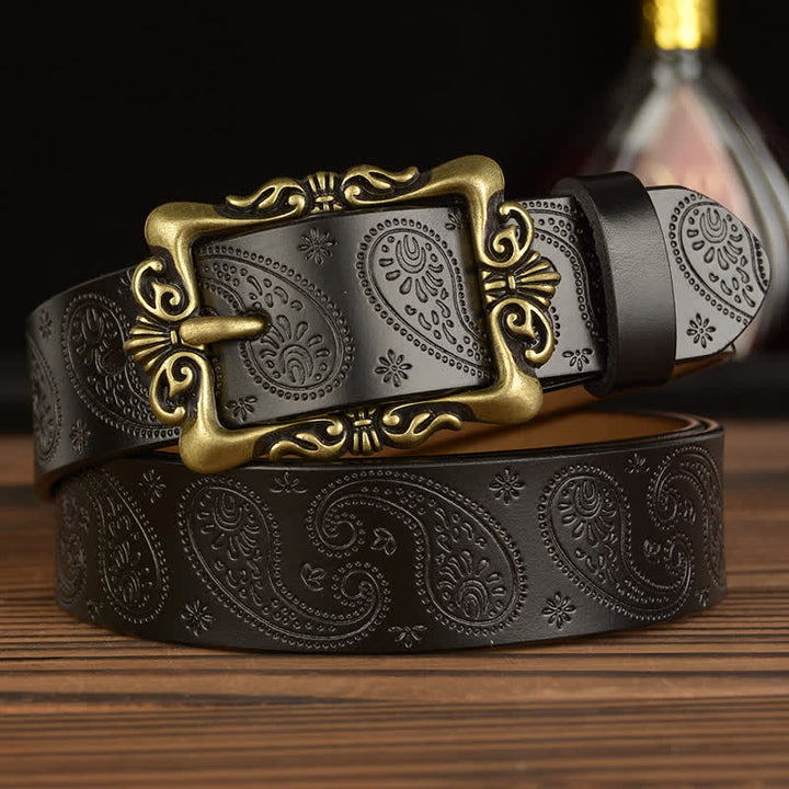 Cinturón de cuero decorativo con diseño floral retro para mujer