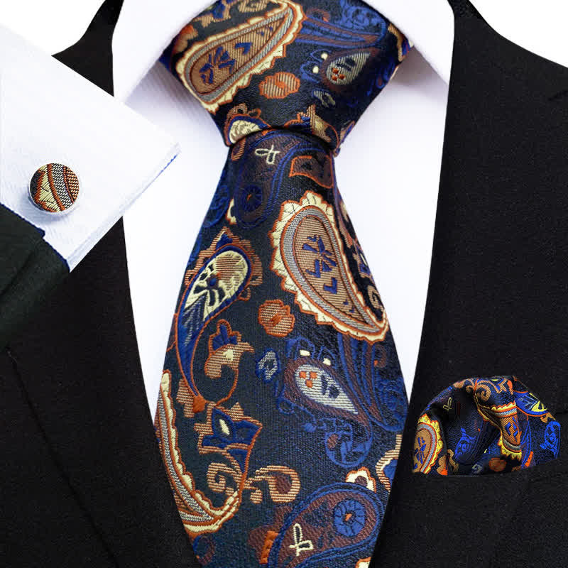 Conjunto de 3 corbatas con estampado de cachemira azul marino para hombre