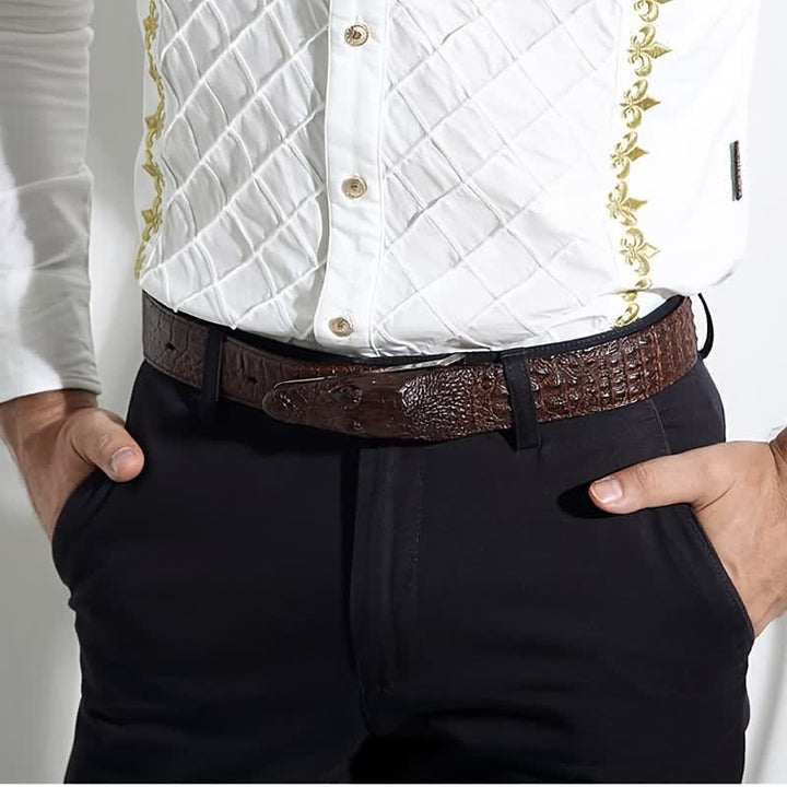 Cinturón de cuero con hebilla de cabeza de cocodrilo realista para hombre