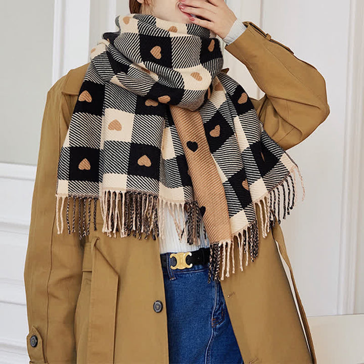 Capa de invierno para mujer con bufanda de cuadros Love