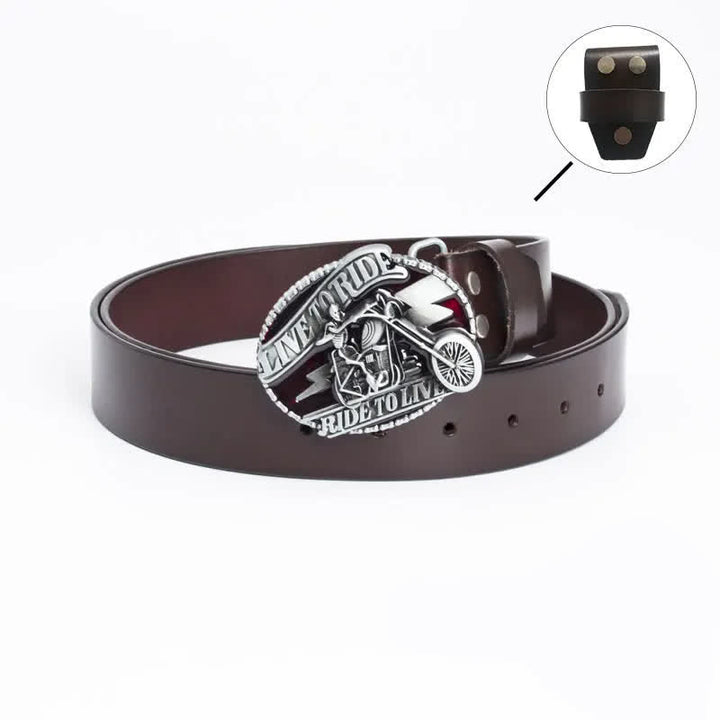 Cinturón de cuero con calavera de motociclista esquelético para hombre