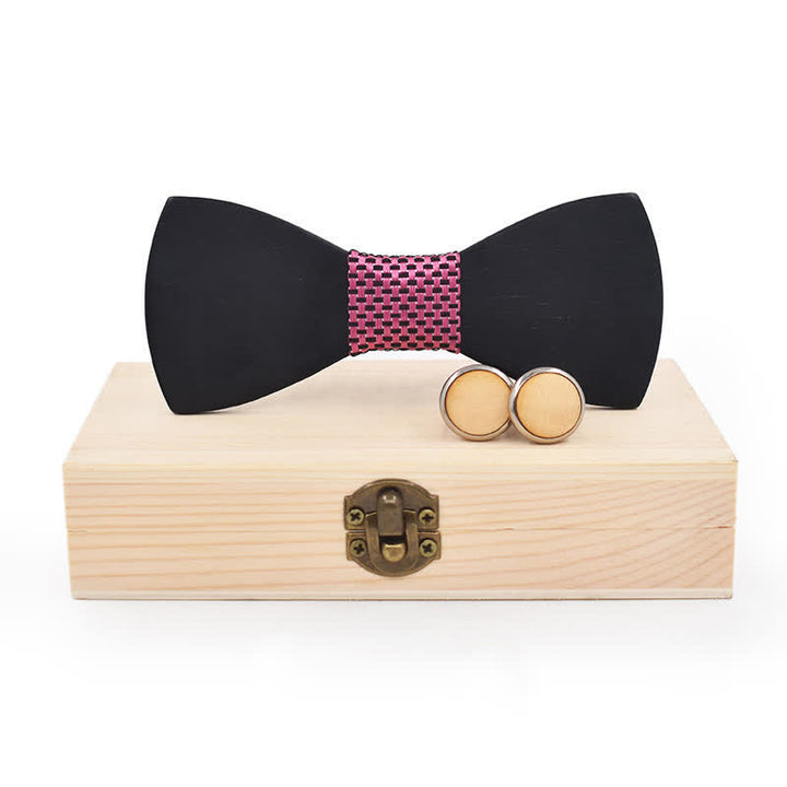 Juego de 2 gemelos de pajarita de madera negros para hombre
