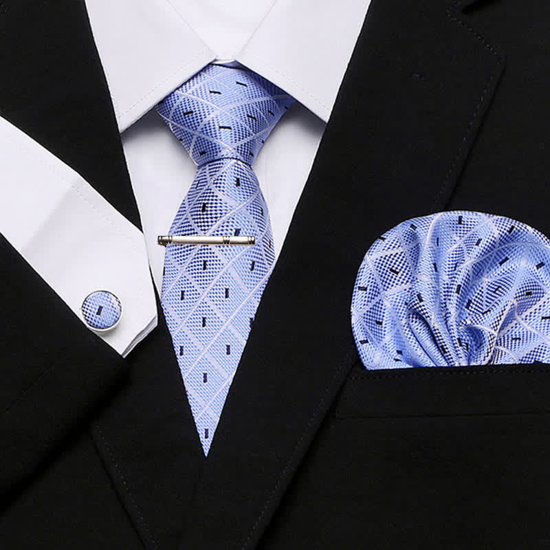 Conjunto de 4 corbatas de cuadros refinados para hombre en azul claro