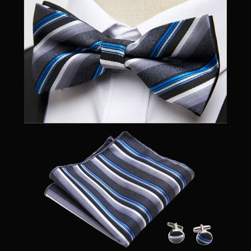 Conjunto de 3 pañuelos de bolsillo con pajarita de rayas clásicas para hombre