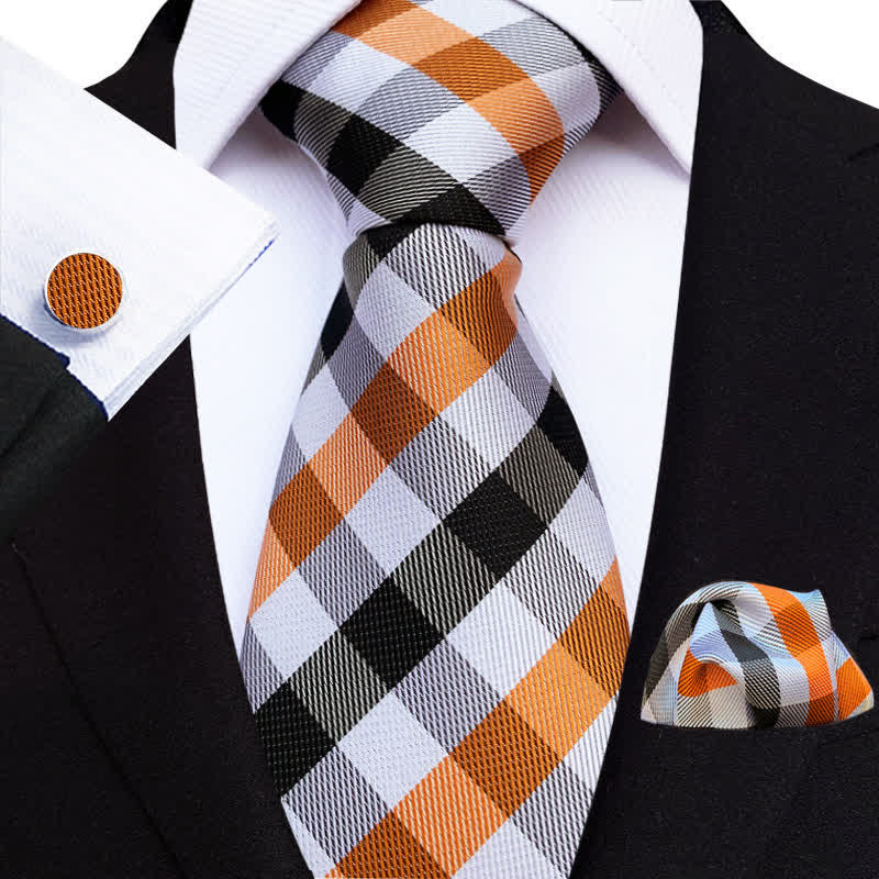 Conjunto de 3 corbatas a cuadros naranjas y negros para hombre