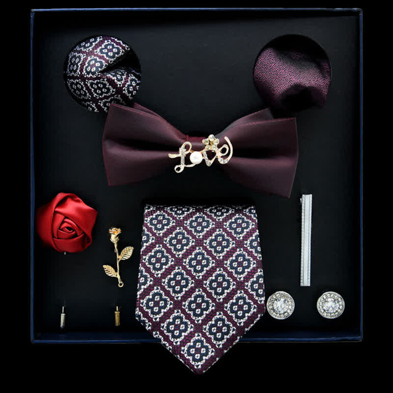 Caja de regalo con 8 pijamas informales con diseño floral burdeos y blanco