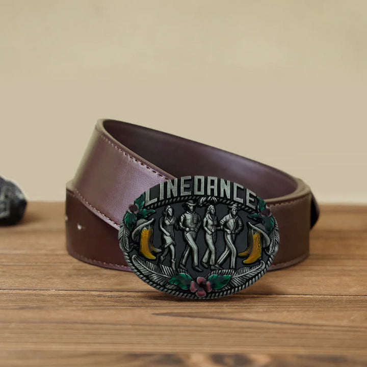 Cinturón de cuero con hebilla de baile en línea estilo western para hombre hecho a mano