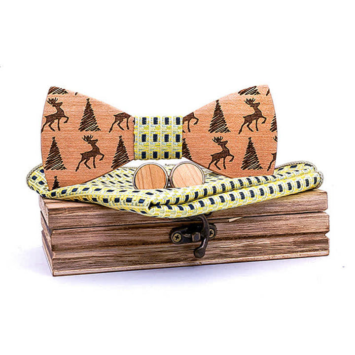 Juego de 3 pajaritas de madera con diseño de ciervo y árbol de Navidad para hombre