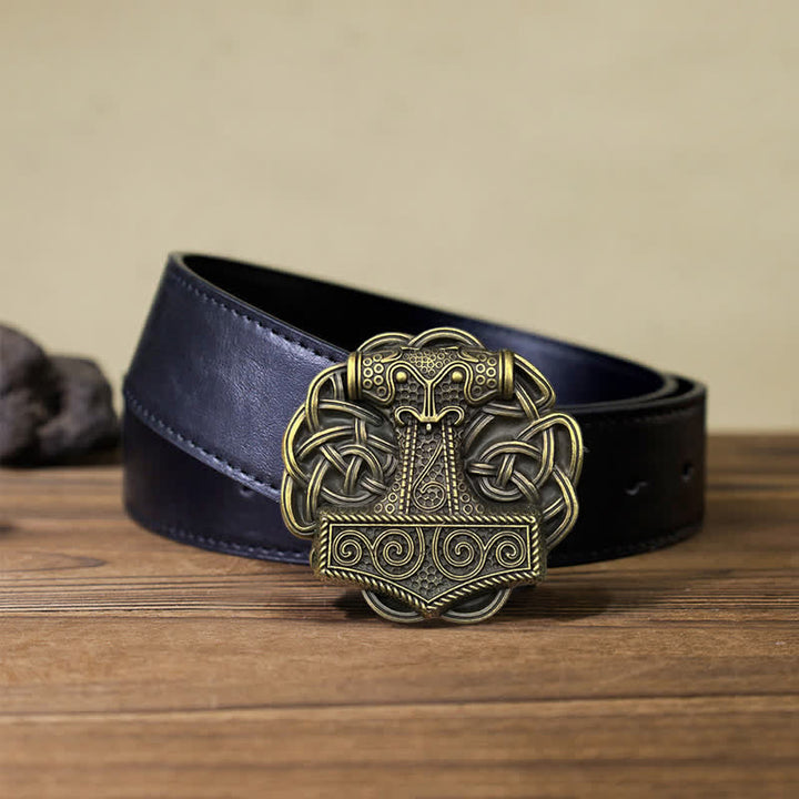 Cinturón de cuero con hebilla de martillo de Thor vikingo para hombre hecho a mano