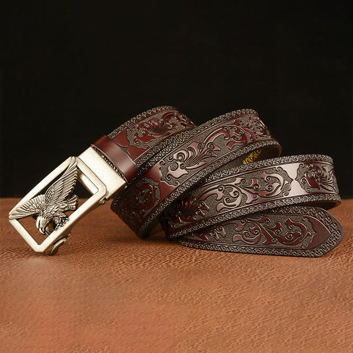 Cinturón de cuero con hebilla de águila hueca vintage para hombre