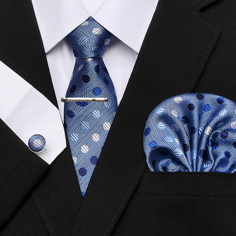Conjunto de 4 corbatas de lunares extravagantes para hombre en azul claro