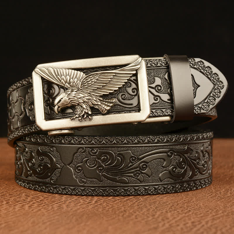 Cinturón de cuero con hebilla de águila hueca vintage para hombre