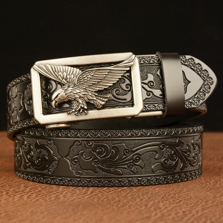 Cinturón de cuero con hebilla de águila hueca vintage para hombre