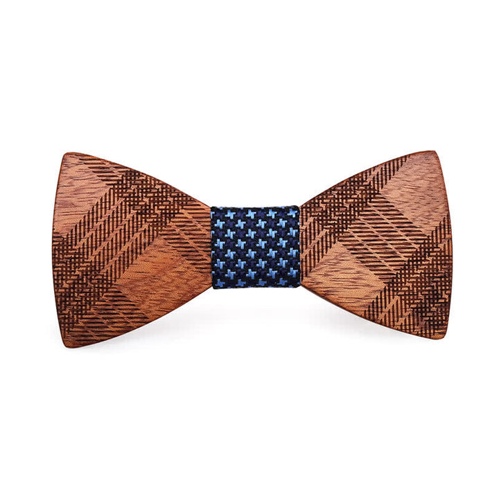 Pajarita de madera con estampado de cuadros y estrellas para hombre