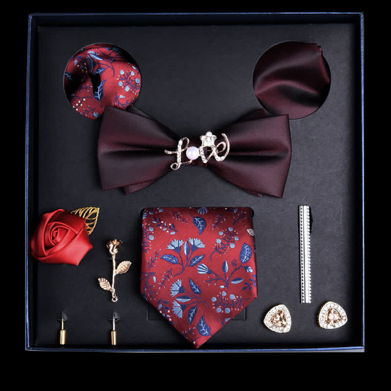 Caja de regalo con 8 pijamas informales con diseño floral burdeos y rojo
