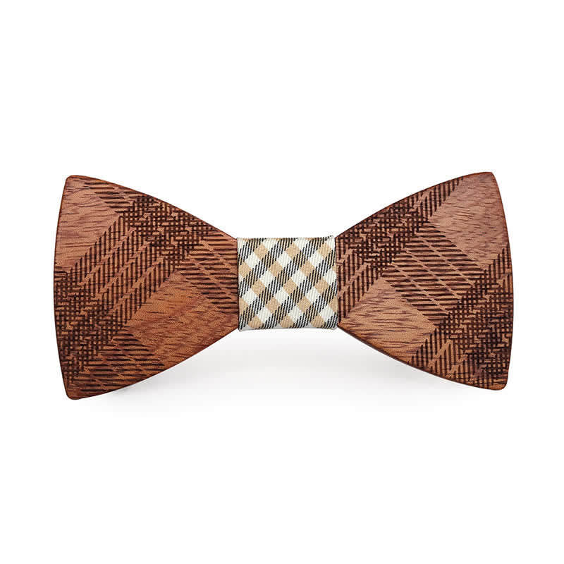 Pajarita de madera con estampado de cuadros y estrellas para hombre