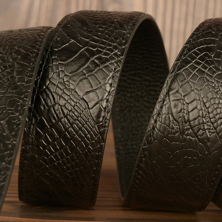 Cinturón de piel con estampado de cocodrilo y buey gigante para hombre