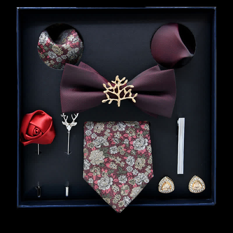 Caja de regalo con 8 pijamas informales con diseño floral burdeos y dorado