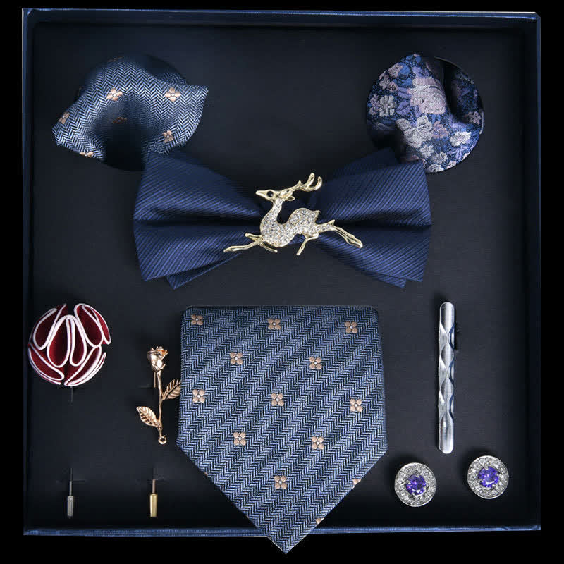 Caja de regalo con 8 pajaritas de lujo con estampado noble de SteelBlue