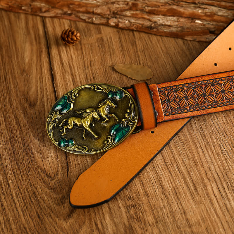 Cinturón de piel sintética con piedras preciosas de Double Horses para hombre