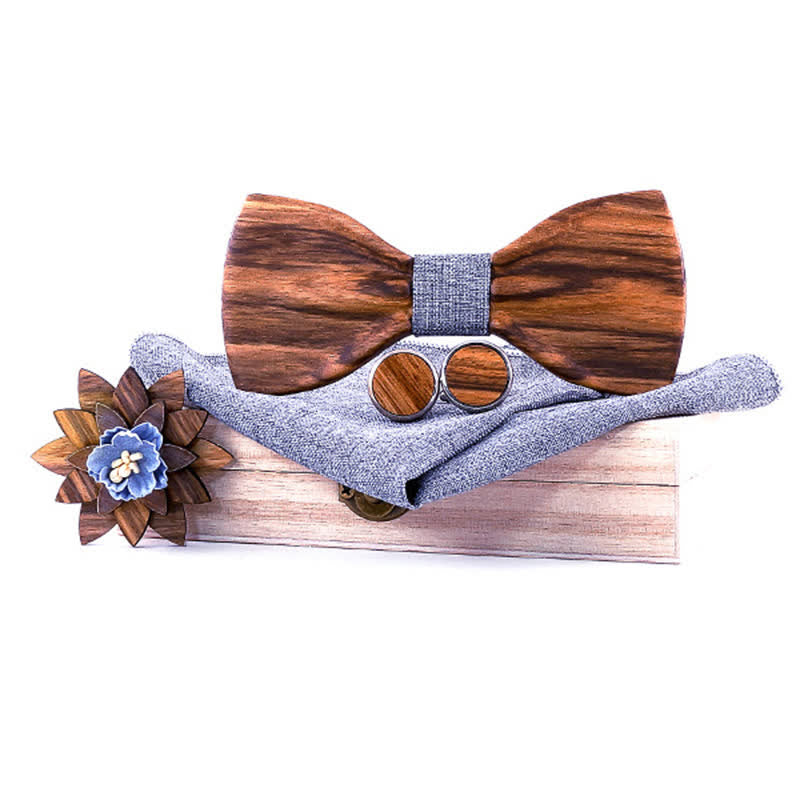 Juego de 4 pajaritas de madera cóncavas formales para hombre