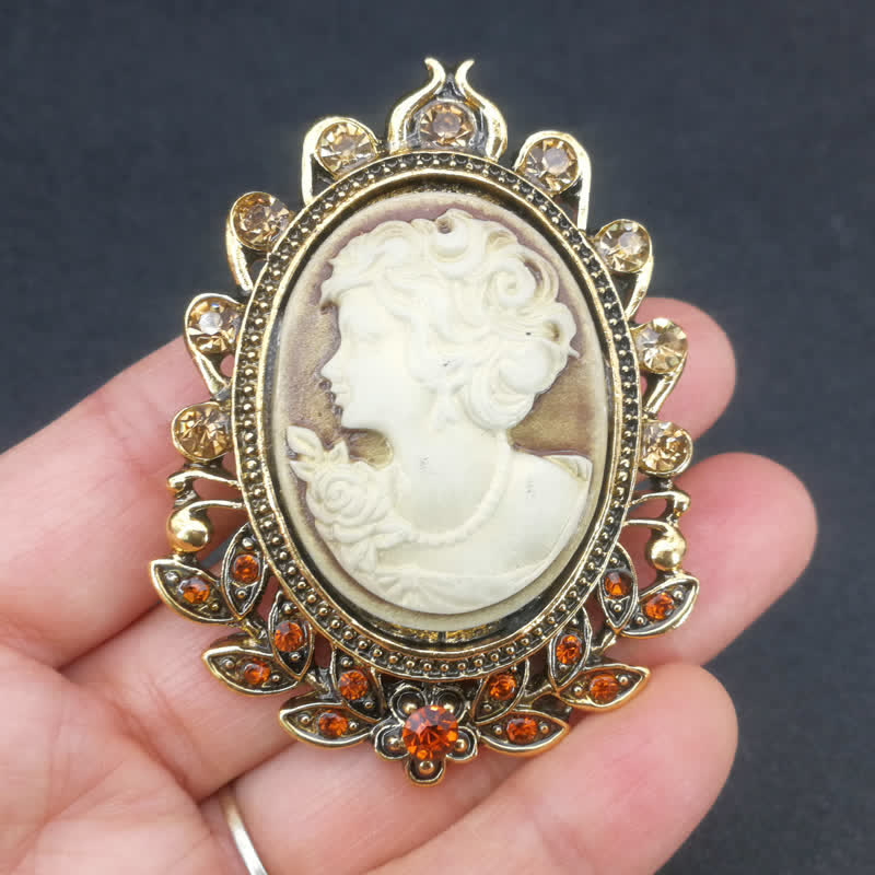 Broche de hojas con silueta de camafeo victoriano para mujer